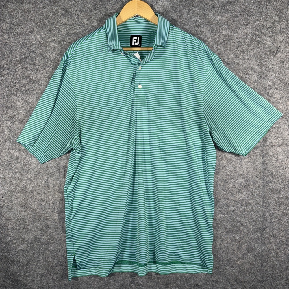 FootJoy FJ Mens Green&Gray Stripe Golf Polo Shirt Haig Point-Size Large‎
